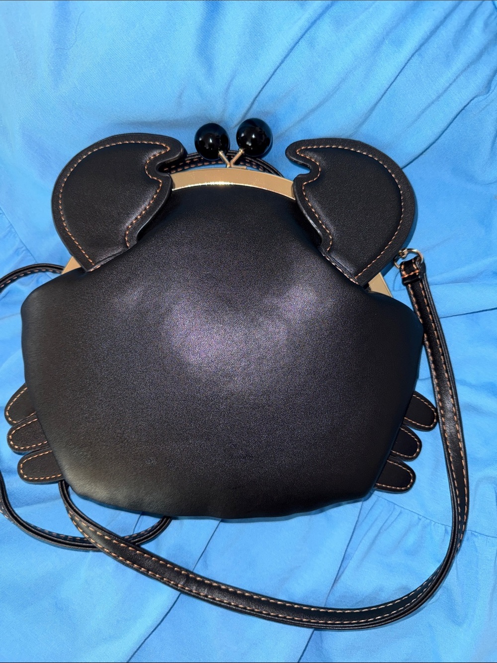 Black Novelty Crab Crossbody Bag animal print beach summer girlhoodcore goldtone - Picture 6 of 9